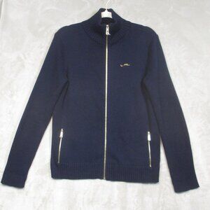 LRL Ralph Lauren Cardigan Sweater L Womens Navy Rib-Knit Long Sleeve Preppy Zip